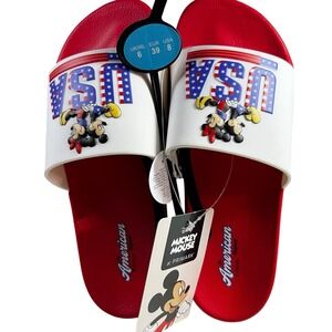 Disney Mickey & Minnie Mouse Slides Sandals Red White Patriotic Women's Size 8